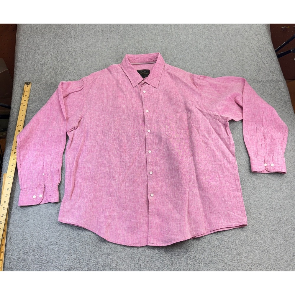 Jos A Bank Reserve Shirt XXL Pink Linen Button Front Long Sleeve Casual Dress Me